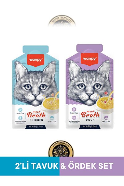 Wanpy Tavuk & Ördek Eti Çorbası Kedi Ödül Maması Seti 2x50 gr