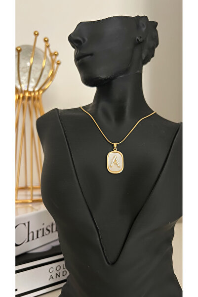 Çelik A Harfli Kolye Zirkon Taşlı