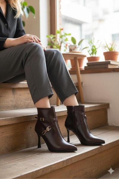 fort 7632606 Pointed Toe 9 cm High Heel Zippered Women's Boots