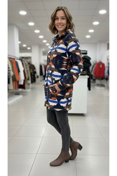 BİLGENS BUTİK Women's Ethnic Patterned Hooded Fleece Cardigan