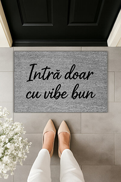 Dormot Modern Digital Printing Only with Good Vibe Written Doormat - Doormat