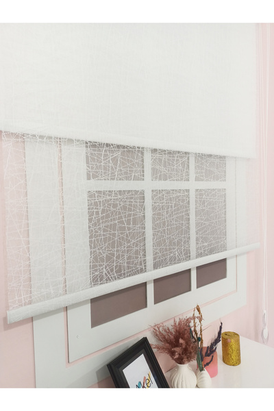 evana home Çift Mekanizmalı Beyaz Desenli Tül Stor Perde