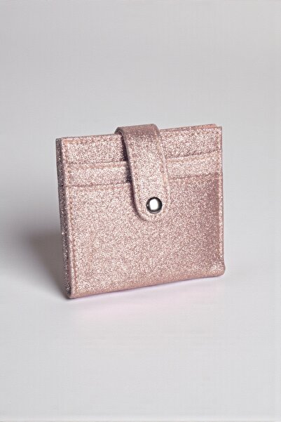 dericom Pembe Simli Kadın Mini Cüzdan – Çıtçıtlı, Kağıt Para ve Kart Bölmeli