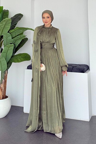 Şulemoda Giyim Gelincik Şalı Güllü Abiye Haki