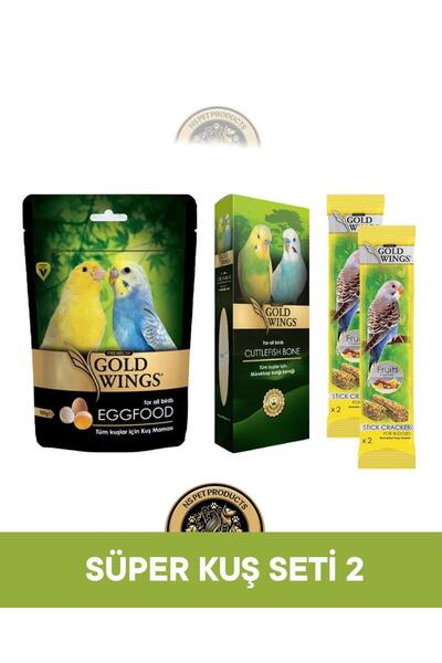 Gold Wings Premium Muhabbet Kuşu Seti (Kuş Yemi + Kraker + Gagalık)