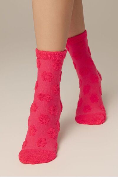 Conte Elegant Fleece socks with 3D pattern, embossed flower, Comfort 548 - Ra...
