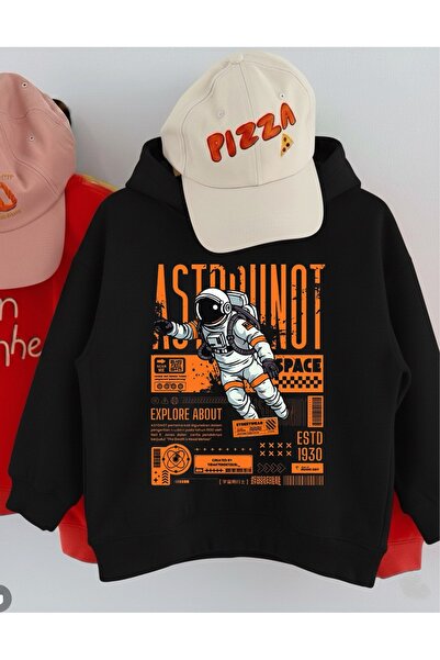 LORVEX Oversize kroj Unisex dečija majica – narandžasti astronaut Štampano