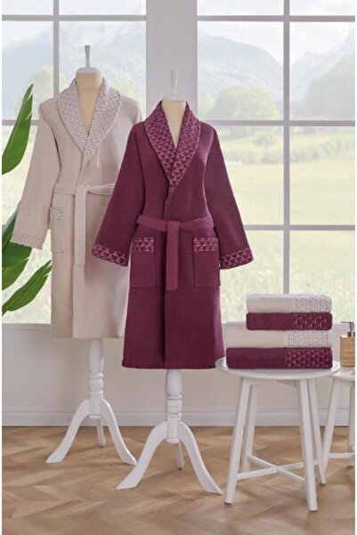 Özdilek Adria Bathrobe Set Family Set Beige-Plum