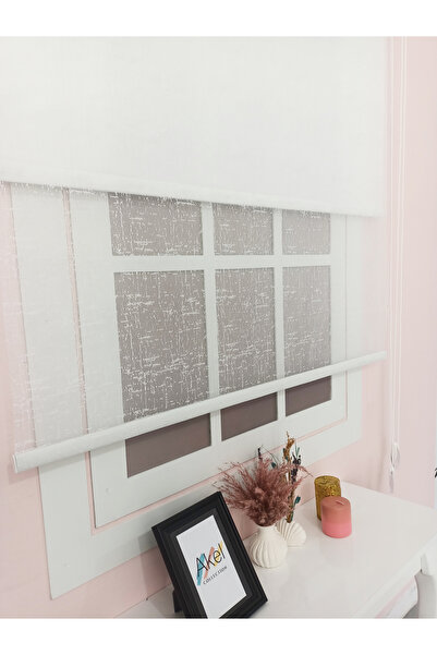 evana home Çift Mekanizmalı Beyaz Linen Dokulu Tül Stor Perde