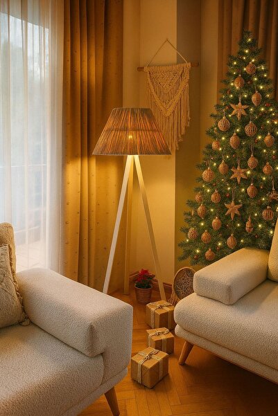 Maison Avf Rafya Hasır Saçaksız Lambader (Tripod Ayak Beyaz)