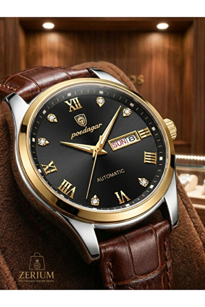 ZERİUM Trend Men's Waterproof Stylish Leather Watch 3Atm Quartz with Calendar