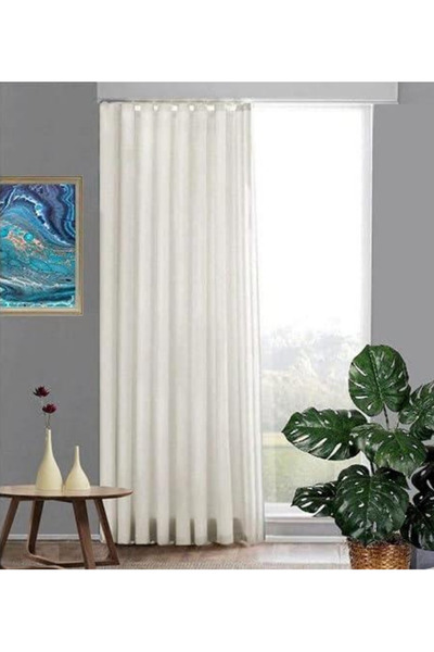 SHY TEKSTİL Saten Güneşlik Perde Pilesiz Beyaz Krem Işık Geçiren Yumuşak Doku