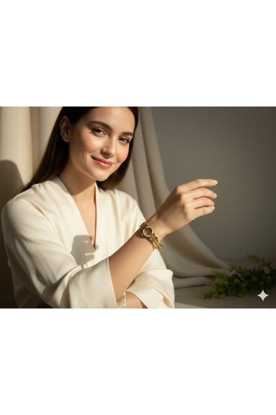 stainless steell سوار نسائي ذهبي اللون بتصميم عصري مع حلقة مميزة