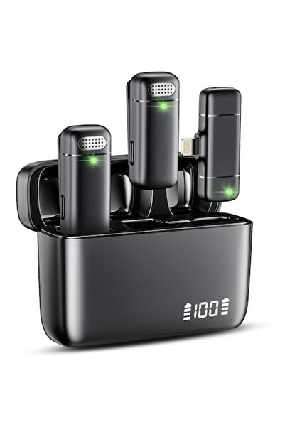 Zherqon Set de 2 microfoane profesionale Lavalier, Plug & Play, afișaj digital, wireless, compatibil cu Lightning