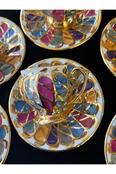 LOKMAN ZÜCCACİYE SHOWROOM 24K Gold Gilt Hand Painted Special Design Coffee Cup Set 90 ml Mdl 11