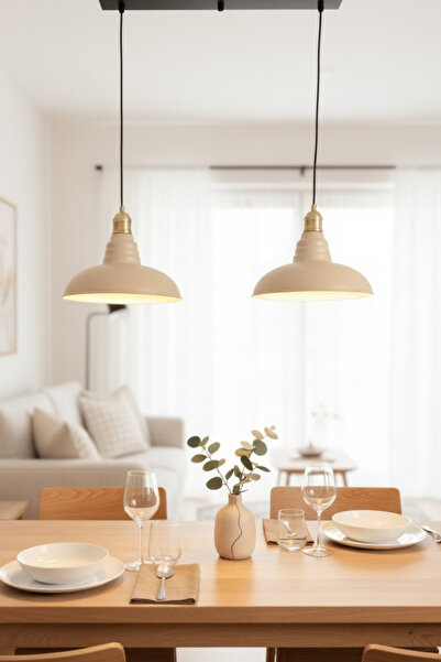 Luzarana Sidney Sıralı 2 Li Metal Gövde Krem Renkli Avize Sarkıt Salon Mutfak...