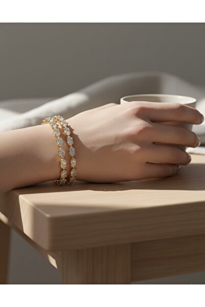 İnci Zirkon taşlı su yolu çift sıralı bileklik