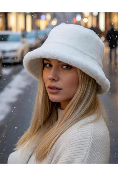 Wearflawless Pălărie albă de iarnă din pluș, moale și pufoasă, pălărie tip gă...