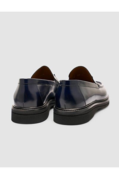 Cabani Genuine Premium Leather Navy Blue Men's Metal Buckle Loafer