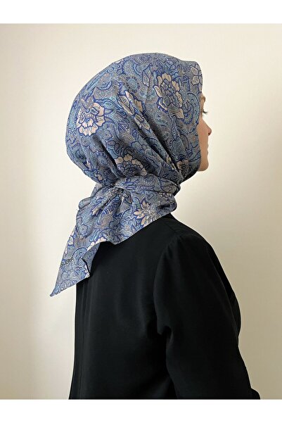 ESSLERA Blue Soft Scarf with Floral Pattern