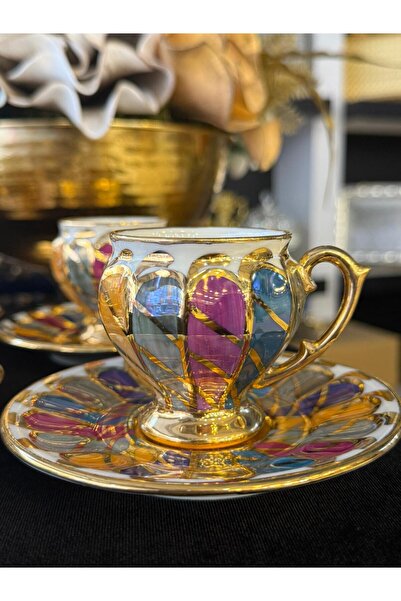 LOKMAN ZÜCCACİYE SHOWROOM 24K Gold Gilt Hand Painted Special Design Coffee Cup Set 90 ml Mdl 11