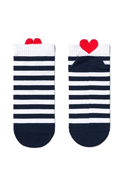 Conte Elegant Women's short cotton socks, striped and heart pattern, Conte Active 223 - White, 38-39 (25)