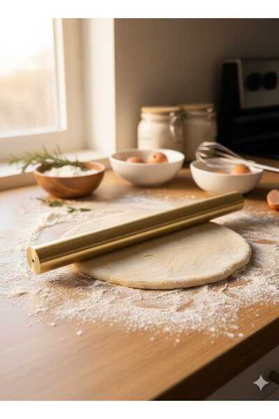 LOVYCO Masterchef Gold Sağlam Büyük Paslanmaz Çelik 32 CM Metal Oklava Hamur ...