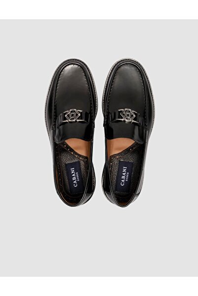 Cabani Genuine Premium Leather Black Men's Metal Buckle Loafer