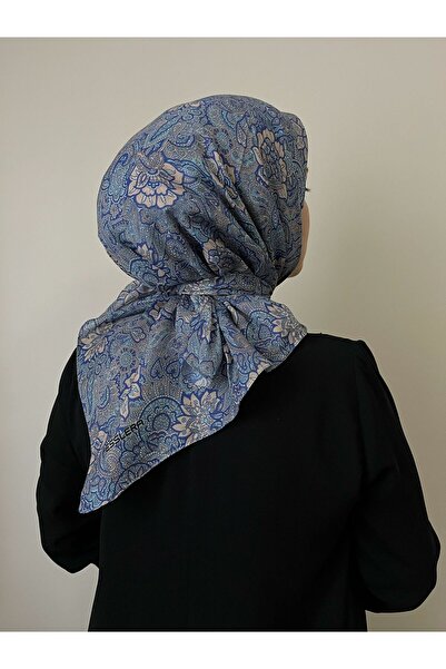ESSLERA Blue Soft Scarf with Floral Pattern