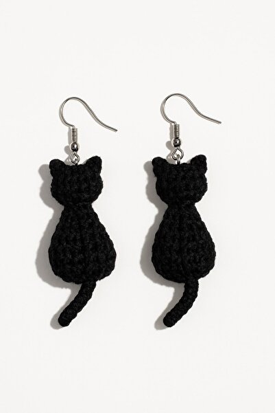 BAYÇAĞRI Knitted Model Women's Earrings with Cat Figure