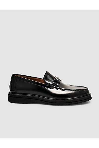 Cabani Genuine Premium Leather Black Men's Metal Buckle Loafer