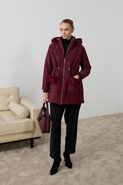 Hilay Flora Fermuarlı Kürk Detaylı Şişme Mont MÜRDÜM