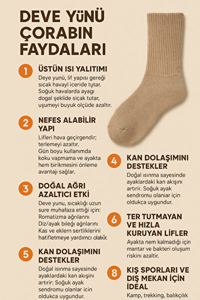 5.MEVSİM Genuine 100% Camel Wool Socks (3 Pieces) - Men's