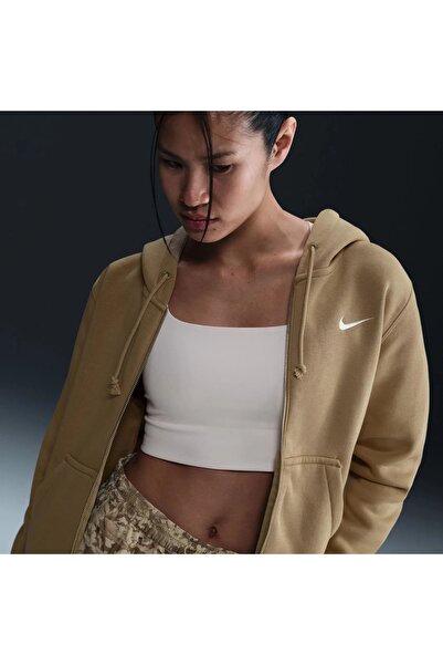 Nike Αθλητικά ρούχα Phnx Fleece Γυναικείο φούτερ με φερμουάρ μπεζ με κουκούλα -κανονική εφαρμογή-HJ0995-324