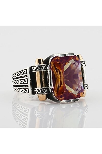 Takılingo 925 Ayar Gümüş Zultanit Taşlı Renk Değiştiren Mermi Desenli Erkek Y...