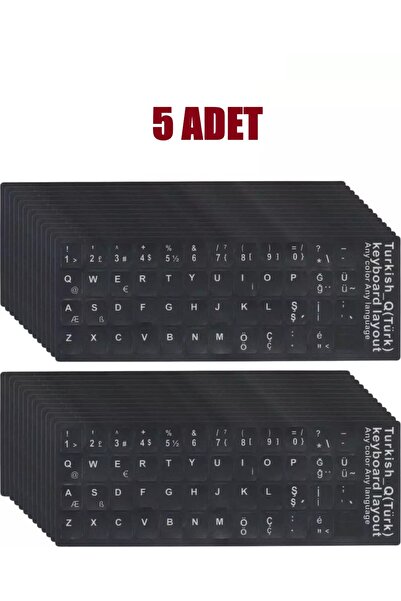 Derwell 5 Adet Türkçe Q Klavye Sticker Notebook Pc Uyumlu Klavye Etiketi Sili...
