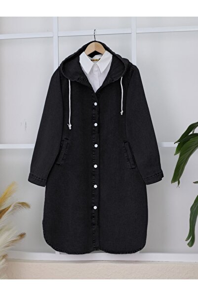 HİJABAYA Дънки с качулка, копчета и овално изрязани ръкави