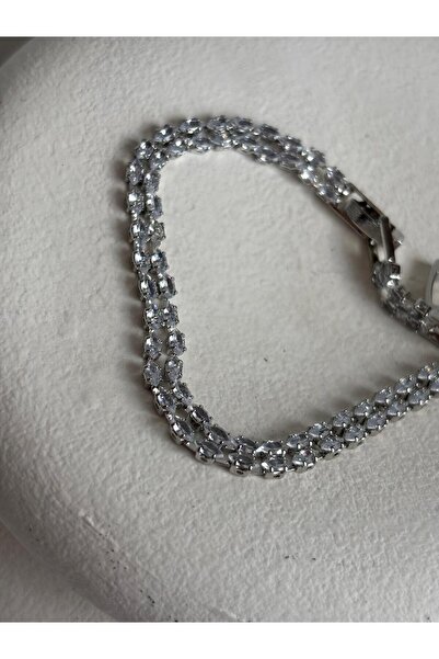 BHR AKSESUAR Silver Waterway Double Row Zircon Stone Bracelet