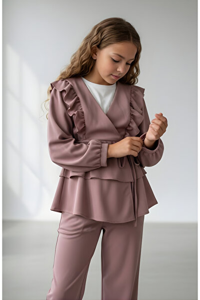 FESSHERA KİDS Set dublu kimono cu volane pentru fete decolteu petrecut în V -...