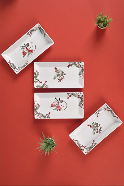 Piatti Naturali 4-Piece New Year Pattern Salad Appetizer Snack Presentation Set Boat Plate Set Serving Plates