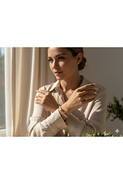 staınless steel سوار نسائي مرصع بالأحجار مع حلقة ذهبية اللون - تصميم لامع وعصري