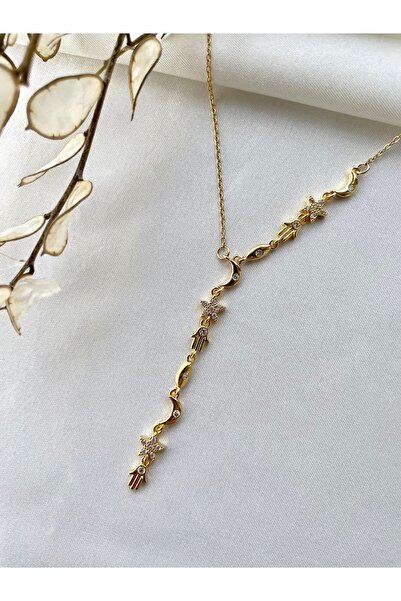 Modesa bijuteri Şans Kolye- Fatma Ana Eli Çelik Kolye- Manifest Y Kolye- Kutulu Gönderim