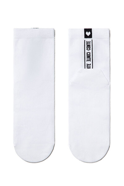 Conte Elegant Women's cotton socks with "CONTE" print, Classic 152 - White, 38-39 (25)