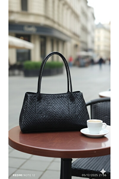 themoiss The Moiss Knitted Pattern Tote Bag μαύρη γυναικεία τσάντα χειρός και...