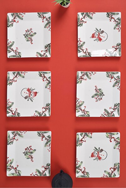 Piatti Naturali 6-Piece Christmas Snowman 23 cm Serving Plate Set Cake Presentation Breakfast Plate Set Handmade Gift