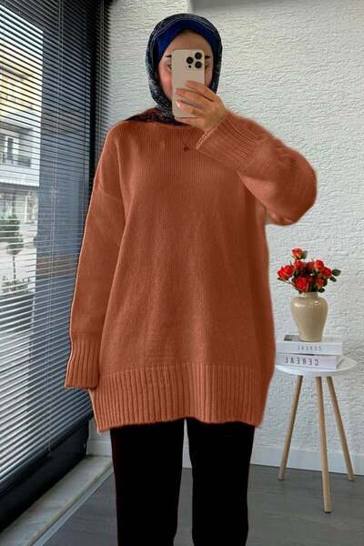 Miraydın Butik Women's crew neck Oversized sweater - brick red