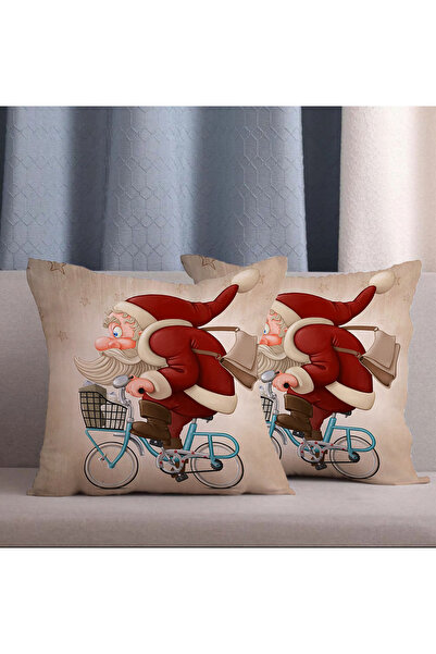 Alkan Homes 2 Santa Claus Patterned Digital Printed Throw Pillow Covers