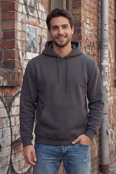 Veleno Пушена мъжка блуза с качулка, 3 копчета и кенгуру джоб, от мека пухкав...