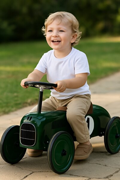 TOYFEST Vintage Klasik Metal Pedal Araba Yesil Sessiz Tekerlekli Cocuk Oyunca...