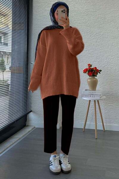 Miraydın Butik Women's crew neck Oversized sweater - brick red